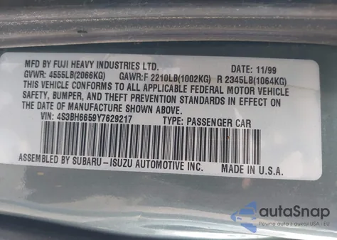 2000 Subaru Outback from USA, damaged, VIN 4S3BH6659Y7629217